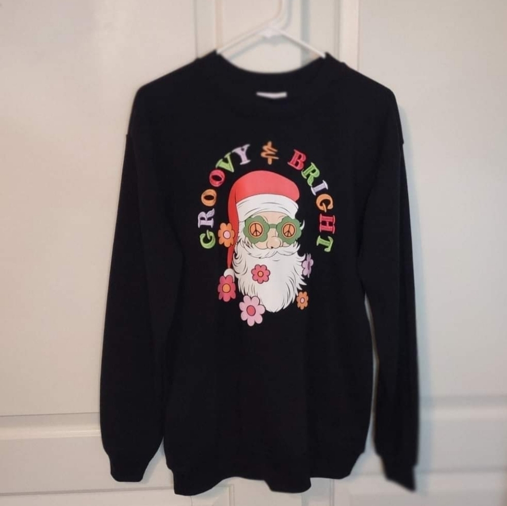 Better Together Groovy and Bright Christmas Santa Sweatshirt Size Small NWT